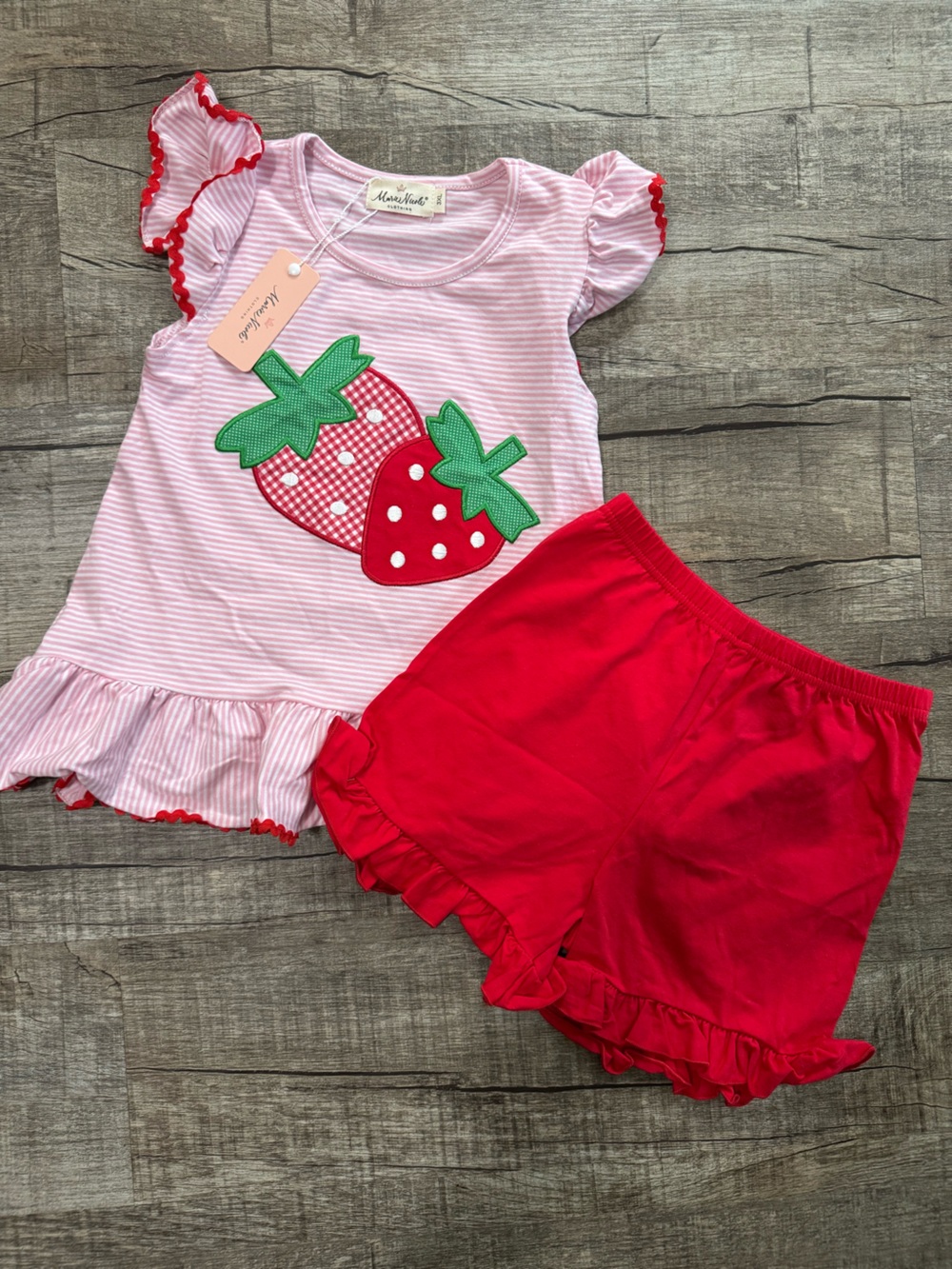 Marie Nicole Girls Pink & Red Strawberry Two-Piece Outfit